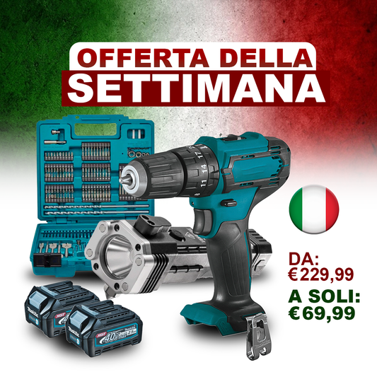 Trapano Avvitatore Professionale 48V – Kit Completo con 2 Batterie + 45 Accessori + Torcia Tattica Omaggio | Prestazioni Elevate e Qualità Garantita